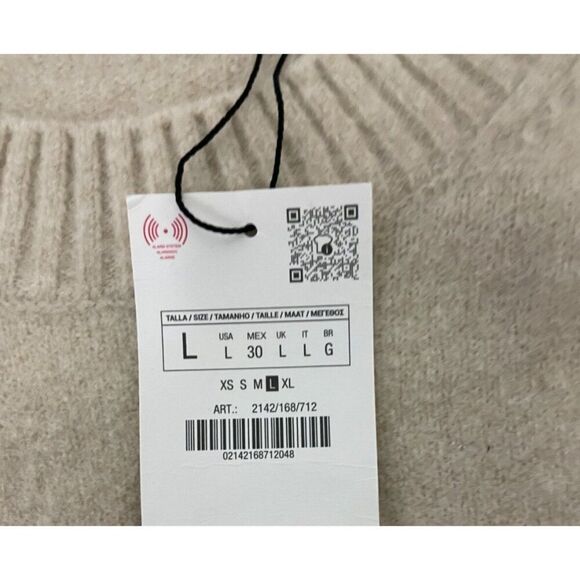 Zara Womens Sweater L Ecru Beige Pullover Crew Neck Cozy Soft Knit 2142/168 NWT - Picture 6 of 11